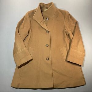 Fleurette Loro Piana 100% Italian Wool Car Coat, Stand Collar, Camel - Womens 12